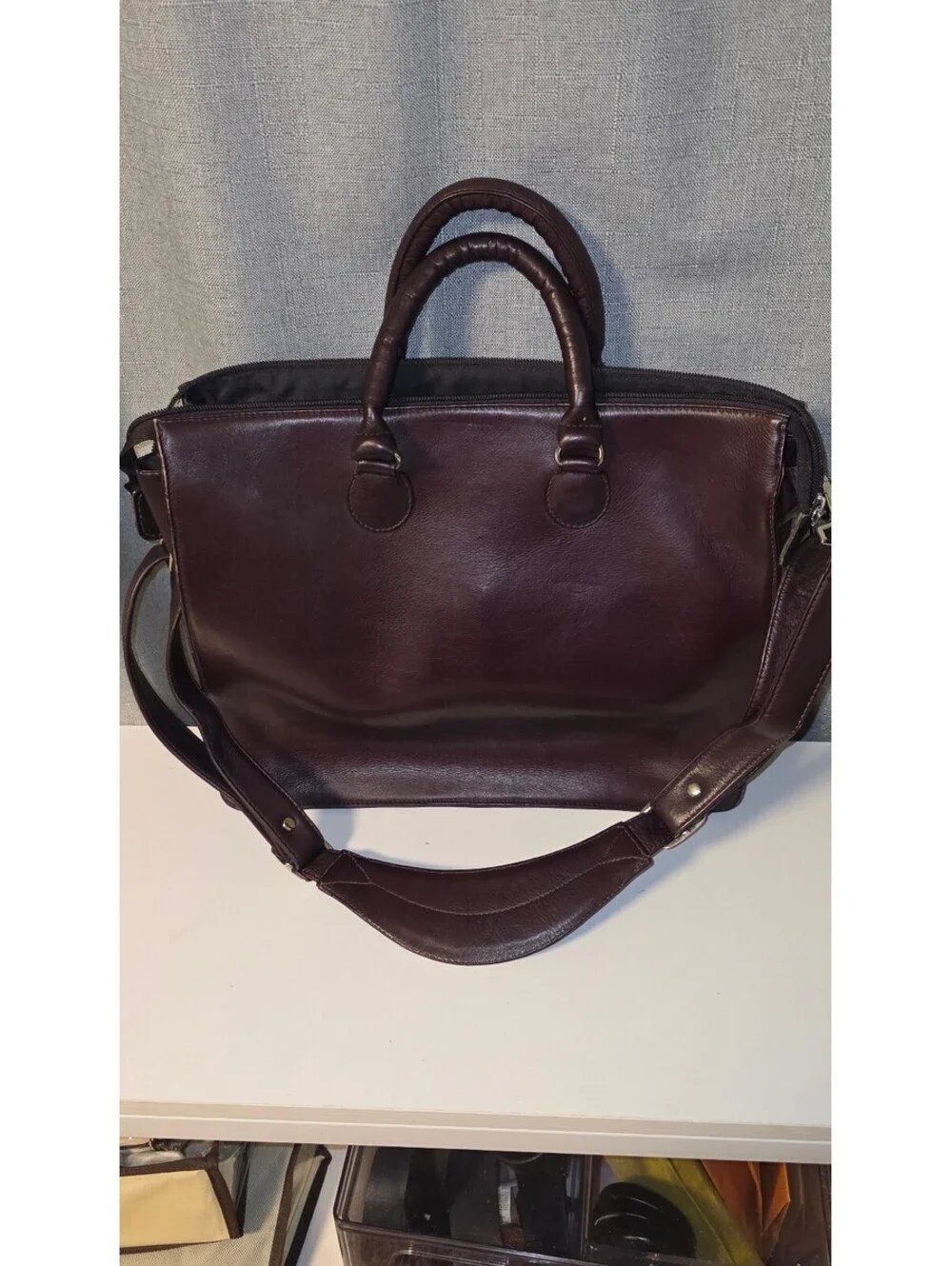 Claire Chase Dark Brown Leather Briefcase with Shoulder Strap